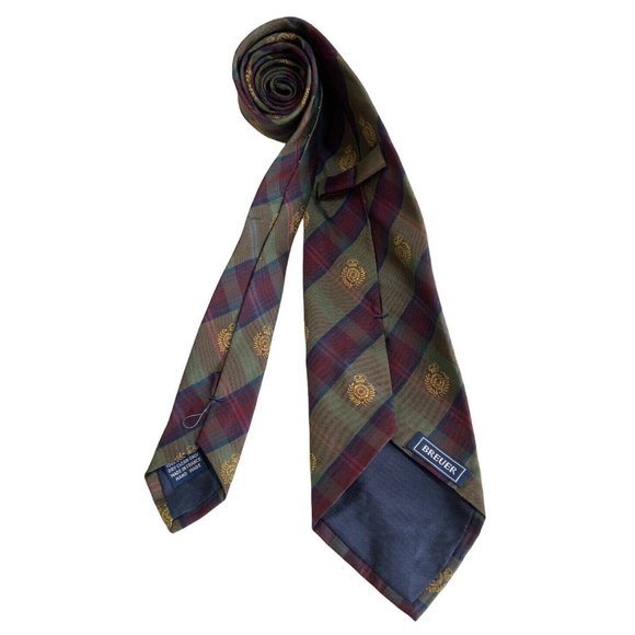 BREUER Green Plaids & Cheks Crown Silk Tie HANDMADE FRANCE 57